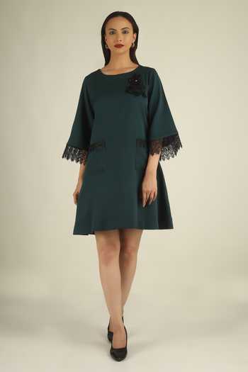 Buy House Of Supriya Green Crepe Round Neck Floral Applique Work Short Dress Online at Aza Fashions Buy_House Of Supriya_Green Crepe Round Neck Floral Applique Work Short Dress _Online_at_Aza_Fashions