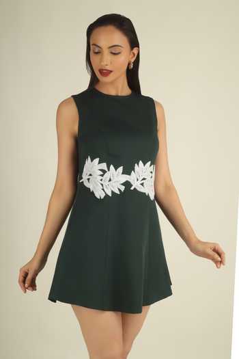 Shop House Of Supriya Green Crepe High Neck Placement Embroidered Dress Online at Aza Fashions Shop_House Of Supriya_Green Crepe High Neck Placement Embroidered Dress _Online_at_Aza_Fashions