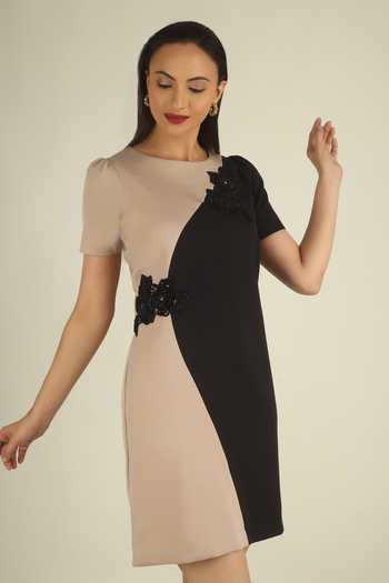 House Of Supriya Black Crepe Round Neck Colorblock Embellished Dress Online at Aza Fashions House Of Supriya_Black Crepe Round Neck Colorblock Embellished Dress _Online_at_Aza_Fashions