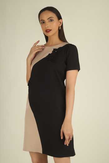 Shop House Of Supriya Black Crepe Round Neck Colorblock Embellished Dress Online at Aza Fashions Shop_House Of Supriya_Black Crepe Round Neck Colorblock Embellished Dress _Online_at_Aza_Fashions