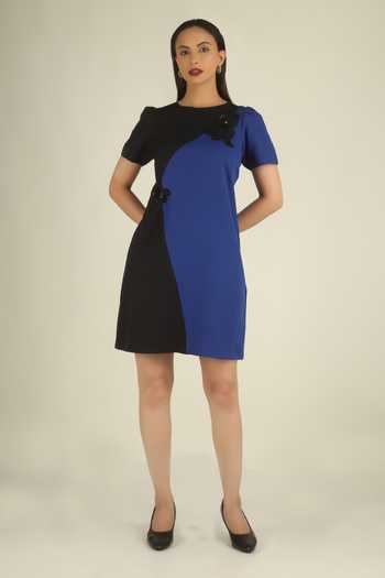 Buy House Of Supriya Blue Crepe Round Neck Colorblock Short Dress Online at Aza Fashions Buy_House Of Supriya_Blue Crepe Round Neck Colorblock Short Dress _Online_at_Aza_Fashions
