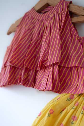 Shop Love The World Today Yellow Cotton Meera Striped Print Blouse And Lehenga Set Shop_Love The World Today_Yellow Cotton Meera Striped Print Blouse And Lehenga Set