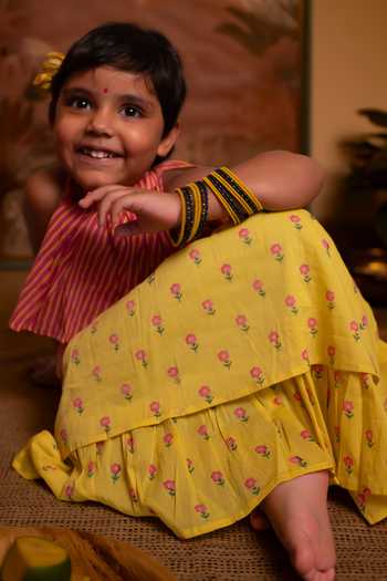 Love The World Today Meera Striped Print Blouse & Lehenga Set 