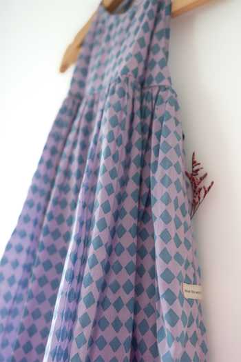 Love The World Today Purple Cotton Saaz Geometric Print Dress at Aza Fashions Love The World Today_Purple Cotton Saaz Geometric Print Dress _at_Aza_Fashions