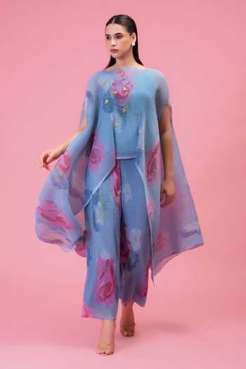 Preeti Mehta Petals Moonlit Blue Kaftan & Pant Set 