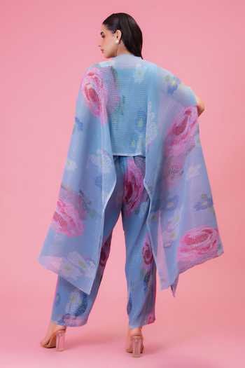 Preeti Mehta Petals Moonlit Blue Kaftan & Pant Set 