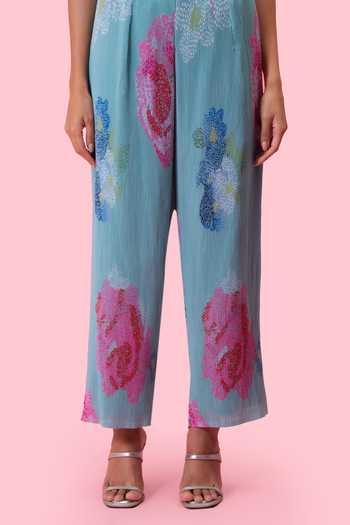 Preeti Mehta Blue Georgette, Viscose, Polyester Morning Blossom Petals Kurta And Palazzo Set at Aza Fashions Preeti Mehta_Blue Georgette, Viscose, Polyester Morning Blossom Petals Kurta And Palazzo Set _at_Aza_Fashions