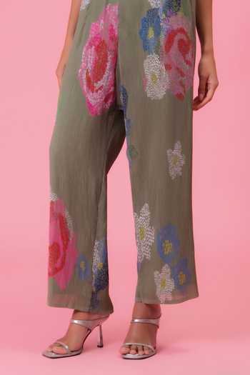 Preeti Mehta Olive Green Georgette, Viscose, Polyester Petals Melody Mist Tunic And Pant Set at Aza Fashions Preeti Mehta_Olive Green Georgette, Viscose, Polyester Petals Melody Mist Tunic And Pant Set _at_Aza_Fashions