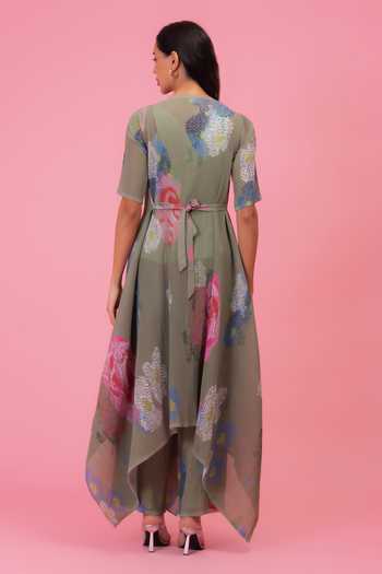 Preeti Mehta Petals Melody Olive Mist Tunic & Pant Set 
