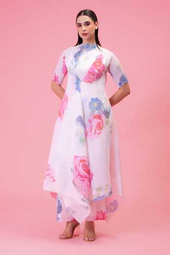 Preeti Mehta Petals Poetry Ivory Layered Tunic & Pant Set 