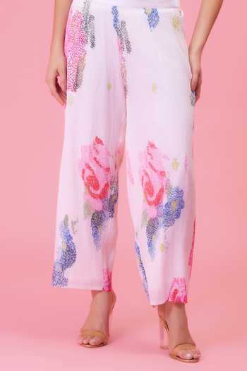 Preeti Mehta Ivory Georgette, Viscose, Polyester High Petals Poetry Layered Tunic And Pant Set Online at Aza Fashions Preeti Mehta_Ivory Georgette, Viscose, Polyester High Petals Poetry Layered Tunic And Pant Set _Online_at_Aza_Fashions