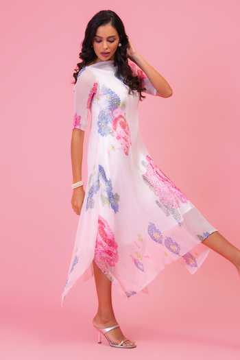 Shop Preeti Mehta Ivory Chiffon, Lurex Boat Neck Petals Poetry Dress Online at Aza Fashions Shop_Preeti Mehta_Ivory Chiffon, Lurex Boat Neck Petals Poetry Dress _Online_at_Aza_Fashions
