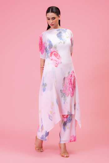 Buy Preeti Mehta Ivory Chiffon, Lurex Boat Neck Petals Poetry Print Kurta And Pant Set Online at Aza Fashions Buy_Preeti Mehta_Ivory Chiffon, Lurex Boat Neck Petals Poetry Print Kurta And Pant Set _Online_at_Aza_Fashions