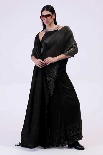 Preeti Mehta Shadow Steel Pre-Draped Saree Set 