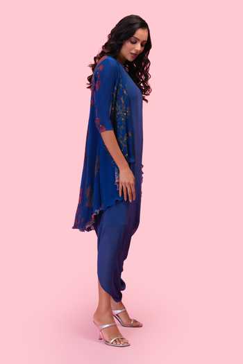 Preeti Mehta Blue Georgette Round , Open Brahmand Dress With Jacket Online at Aza Fashions Preeti Mehta_Blue Georgette Round , Open Brahmand Dress With Jacket _Online_at_Aza_Fashions