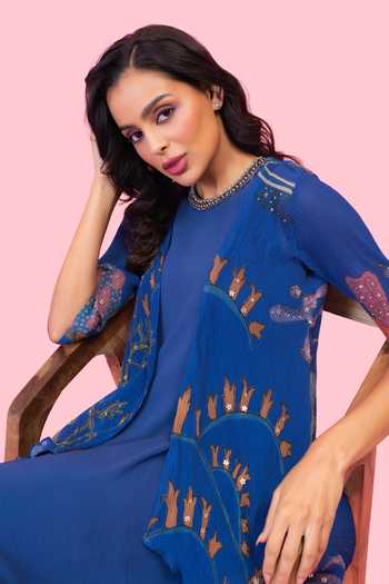 Buy Preeti Mehta Blue Georgette Round , Open Brahmand Dress With Jacket Online at Aza Fashions Buy_Preeti Mehta_Blue Georgette Round , Open Brahmand Dress With Jacket _Online_at_Aza_Fashions