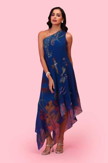 Preeti Mehta Brahmand Blue One Shoulder Dress 