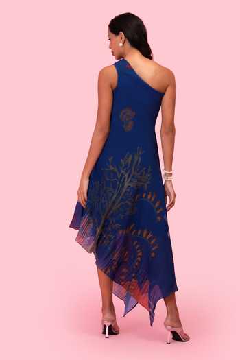 Preeti Mehta Brahmand Blue One Shoulder Dress 