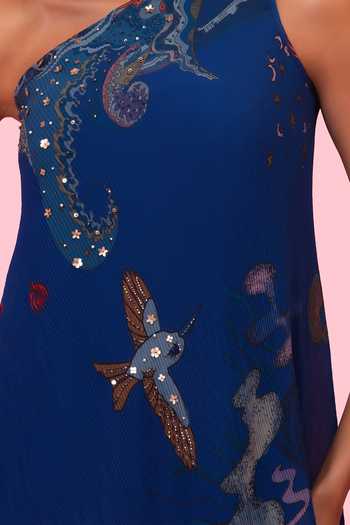 Buy Preeti Mehta Blue Georgette One Shoulder Brahmand Dress Online at Aza Fashions Buy_Preeti Mehta_Blue Georgette One Shoulder Brahmand Dress _Online_at_Aza_Fashions