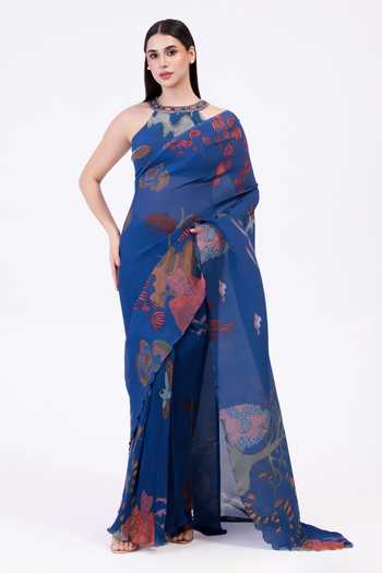 Preeti Mehta Brahmand Blue Pre-Draped Saree Set 