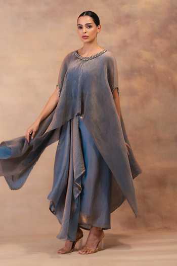 Preeti Mehta Metallic Steel Blue Kaftan & Dhoti Skirt Set 