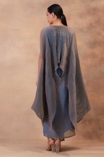 Preeti Mehta Metallic Steel Blue Kaftan & Dhoti Skirt Set 