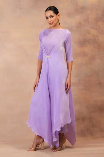 Buy Preeti Mehta Purple Georgette, Satin Boat Neck Amethyst Flow Layered Tunic And Pant Set Online at Aza Fashions Buy_Preeti Mehta_Purple Georgette, Satin Boat Neck Amethyst Flow Layered Tunic And Pant Set _Online_at_Aza_Fashions