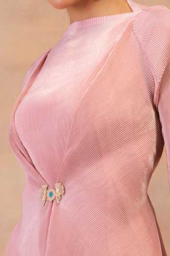 Preeti Mehta Pink Georgette, Satin High Neck Blush Layered Tunic And Pant Set at Aza Fashions Preeti Mehta_Pink Georgette, Satin High Neck Blush Layered Tunic And Pant Set _at_Aza_Fashions
