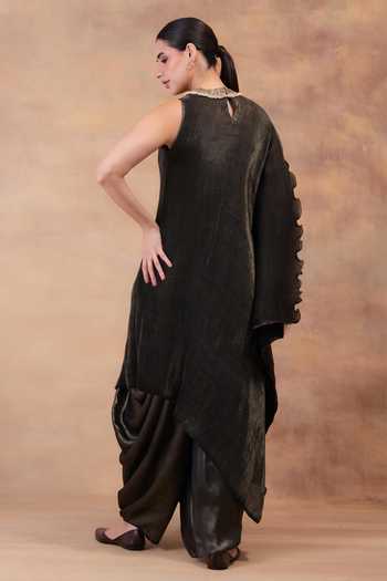 Preeti Mehta Showdown Steel Draped Tunic & Dhoti Pant Set 