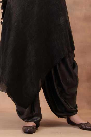 Buy Preeti Mehta Black Georgette, Satin High Neck, Showdown Steel Draped Tunic And Dhoti Pant Set Online at Aza Fashions Buy_Preeti Mehta_Black Georgette, Satin High Neck, Showdown Steel Draped Tunic And Dhoti Pant Set _Online_at_Aza_Fashions