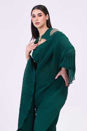 Preeti Mehta Emerald Echo Pre-Draped Saree Set 
