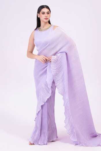 Preeti Mehta Amethyst Flow Pleated Pre-Draped Saree Set 