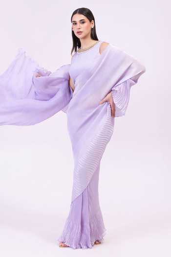 Preeti Mehta Amethyst Flow Pleated Pre-Draped Saree Set 