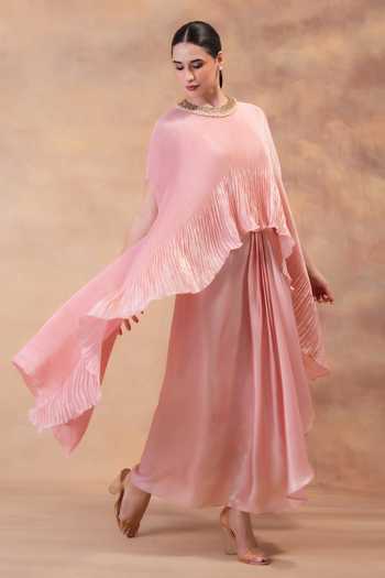 Buy Preeti Mehta Pink Georgette, Satin Round Neck Blush Kaftan And Dhoti Skirt Set Online at Aza Fashions Buy_Preeti Mehta_Pink Georgette, Satin Round Neck Blush Kaftan And Dhoti Skirt Set _Online_at_Aza_Fashions