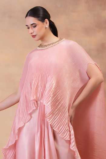 Shop Preeti Mehta Pink Georgette, Satin Round Neck Blush Kaftan And Dhoti Skirt Set Online at Aza Fashions Shop_Preeti Mehta_Pink Georgette, Satin Round Neck Blush Kaftan And Dhoti Skirt Set _Online_at_Aza_Fashions