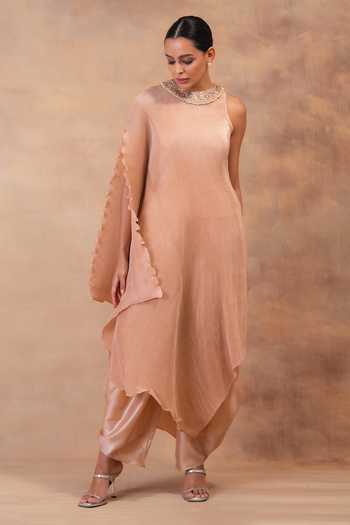 Preeti Mehta Champagne Muse Draped Tunic With Dhoti Pant 
