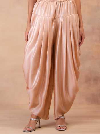 Buy Preeti Mehta Peach Georgette, Satin Choker Neck Champagne Muse Draped Tunic With Dhoti Pant Buy_Preeti Mehta_Peach Georgette, Satin Choker Neck Champagne Muse Draped Tunic With Dhoti Pant