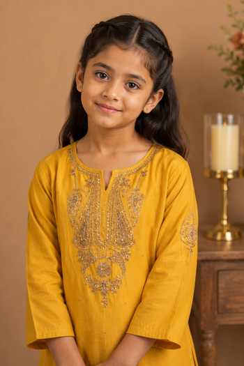 Shop Tatwa Yellow Silk, Cotton, Muslin Dori Embroidered Kurta Palazzo Set Online at Aza Fashions Shop_Tatwa_Yellow Silk, Cotton, Muslin Dori Embroidered Kurta Palazzo Set _Online_at_Aza_Fashions