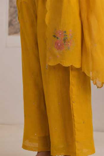 Tatwa Yellow Silk, Cotton Embroidery Placement Kurta Palazzo Set Online at Aza Fashions Tatwa_Yellow Silk, Cotton Embroidery Placement Kurta Palazzo Set _Online_at_Aza_Fashions