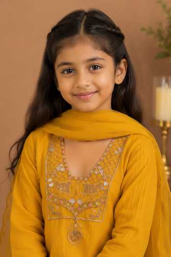 Buy Tatwa Yellow Silk, Cotton Embroidery Placement Kurta Palazzo Set Online at Aza Fashions Buy_Tatwa_Yellow Silk, Cotton Embroidery Placement Kurta Palazzo Set _Online_at_Aza_Fashions