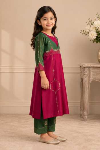 Buy Tatwa Pink Silk, Cotton, Muslin Embroidered Kurta Pant Set Online at Aza Fashions Buy_Tatwa_Pink Silk, Cotton, Muslin Embroidered Kurta Pant Set _Online_at_Aza_Fashions