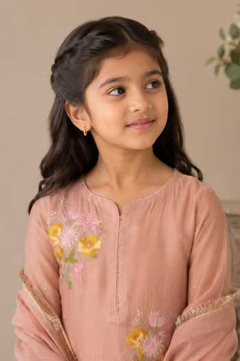 Tatwa Peach Silk, Cotton Embroidered Kurta Set Online at Aza Fashions Tatwa_Peach Silk, Cotton Embroidered Kurta Set _Online_at_Aza_Fashions