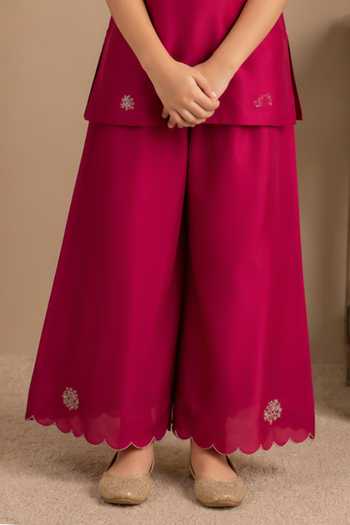 Tatwa Pink Silk, Cotton Flower Embroidered Kurta Palazzo Set Online at Aza Fashions Tatwa_Pink Silk, Cotton Flower Embroidered Kurta Palazzo Set _Online_at_Aza_Fashions