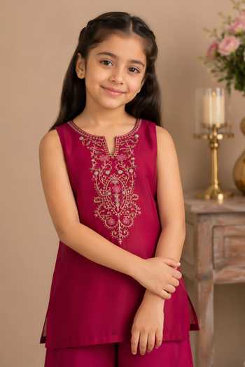Tatwa Maroon Silk, Cotton Embroidered Short Kurta Set Online at Aza Fashions Tatwa_Maroon Silk, Cotton Embroidered Short Kurta Set _Online_at_Aza_Fashions