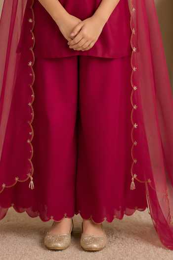Buy Tatwa Maroon Silk, Cotton Embroidered Short Kurta Set Online at Aza Fashions Buy_Tatwa_Maroon Silk, Cotton Embroidered Short Kurta Set _Online_at_Aza_Fashions