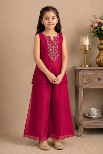 Shop Tatwa Maroon Silk, Cotton Embroidered Short Kurta Set Online at Aza Fashions Shop_Tatwa_Maroon Silk, Cotton Embroidered Short Kurta Set _Online_at_Aza_Fashions