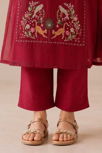 Tatwa Maroon Silk, Cotton Placement Embroidered Kurta Set Online at Aza Fashions Tatwa_Maroon Silk, Cotton Placement Embroidered Kurta Set _Online_at_Aza_Fashions