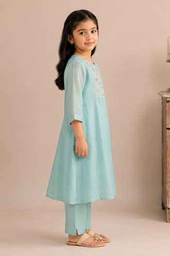 Tatwa Blue Silk, Cotton, Muslin Embroidered Kurta And Pant Set Online at Aza Fashions Tatwa_Blue Silk, Cotton, Muslin Embroidered Kurta And Pant Set _Online_at_Aza_Fashions
