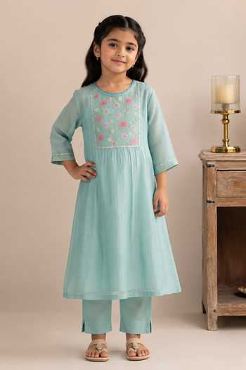 Buy Tatwa Blue Silk, Cotton, Muslin Embroidered Kurta And Pant Set Online at Aza Fashions Buy_Tatwa_Blue Silk, Cotton, Muslin Embroidered Kurta And Pant Set _Online_at_Aza_Fashions