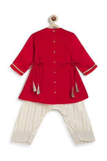 Tiber Taber Red Viscose, Polyester, Cotton Gota Embellished Kurta And Salwar Set at Aza Fashions Tiber Taber_Red Viscose, Polyester, Cotton Gota Embellished Kurta And Salwar Set _at_Aza_Fashions